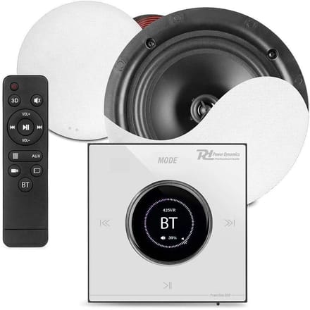 Power Dynamics Powerline B50W inbouw versterker met 2 plafondspeakers - 6.5 inch - 2x 25W - Wit