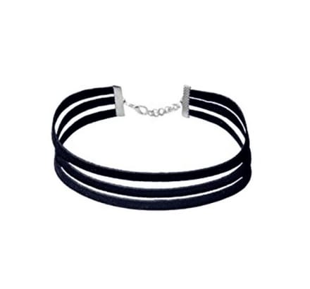 Choker - suede - Ketting - Collier - Drie Banden - Zwart - 30+5 cm - 1 stuks