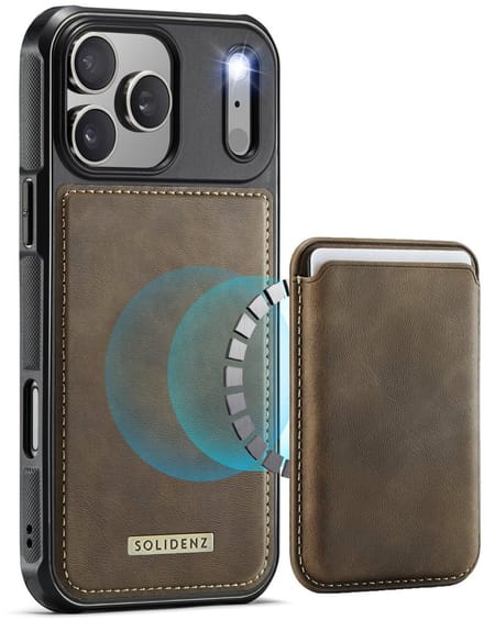 Solidenz telefoonhoesje - Geschikt voor iPhone 17 Pro Max en geschikt voor iPhone 18 Pro Max - Geschikt voor MagSafe - 3 pasjes - Bruin
