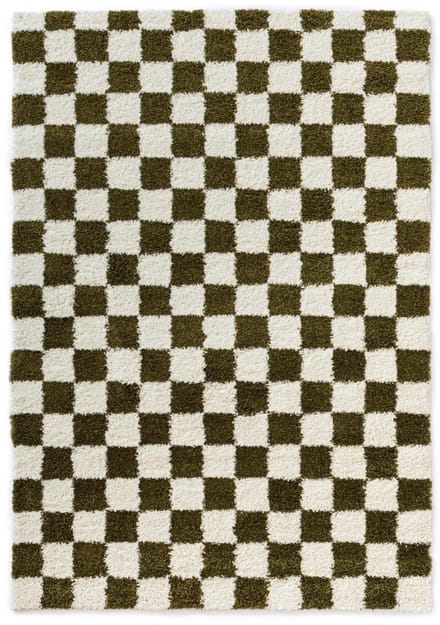 Checkerboard vloerkleed - Check ivoor/olijfgroen 300x400