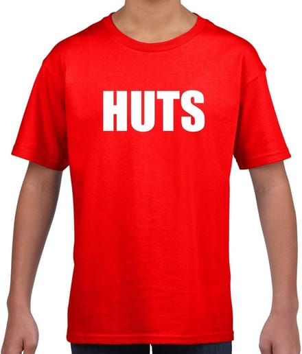 HUTS tekst t-shirt rood kids - feest shirt HUTS voor kids 134/140