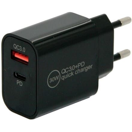 IWH USB-oplader 30 W 1x USB-A, 1x USB-C USB PD, QC 3.0 Zwart Binnen