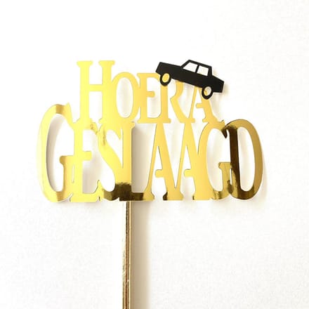 Taarten en Geschenken Taarttopper - Geslaagd rijbewijs & autorijbewijs - 14 cm