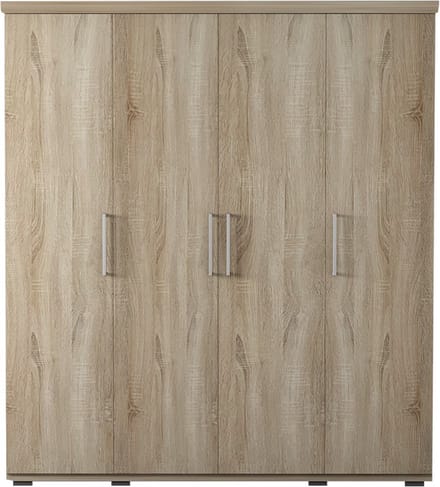 Interiax Kledingkast 'Mila' – 4 Deuren, 1 Hanger & 6 Legplanken | Sonoma Eik | 183x160x52cm