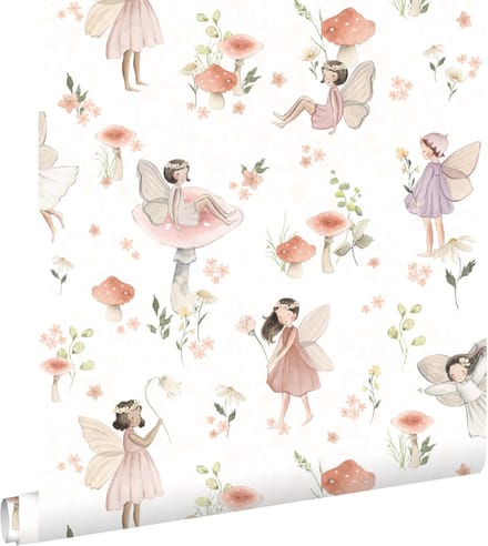 ESTAhome behang elfjes roze en wit - 50 x 900 cm - 131338