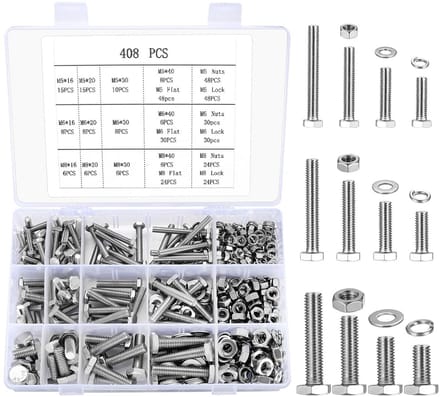 408 Delen Schroeven Moeren en Ringen Set M5 M6 M8 RVS Machineschroeven Assortiment