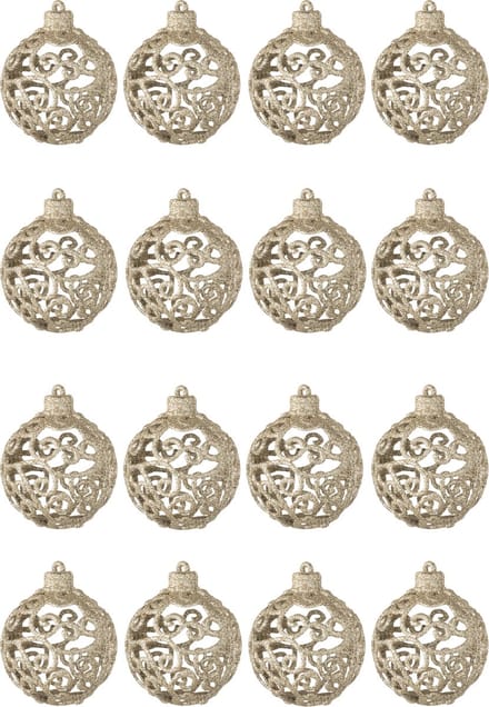 J-Line kerstbal Barok - kunststof - champagne - doos van 16