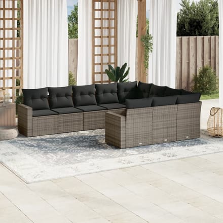 vidaXL - 10-delige - Loungeset - met - kussens - poly - rattan - grijs