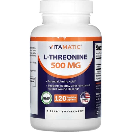 Vitamatic, l-threonine, 500mg, 120 plantaardige capsules