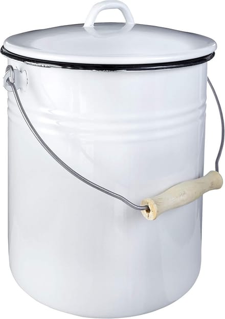 Geëmailleerde vuilnisbak met deksel - Wit - 10 liter
