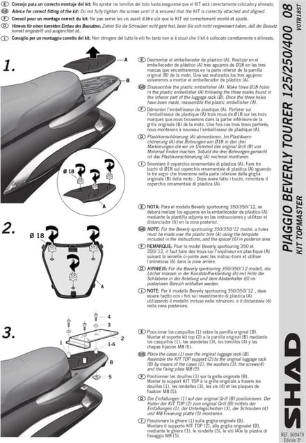 Support de top case Shad pour scooter Piaggio 125 Beverly Tourer V0TR18ST