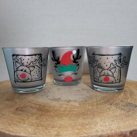 Set van 3 Theelichtjes - Kerst - Zilver - Rendier - Rudolf