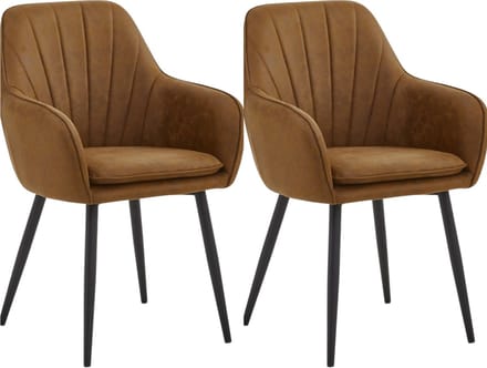 Colenis® - Melissa Eetkamerstoel - Set Van 2 - Cognac - Microfiber - Microvezel - Met armleuning