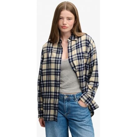 Superdry Flanellen Boyfriend Blouse Oversized Pasvorm Blue Grootte: 34