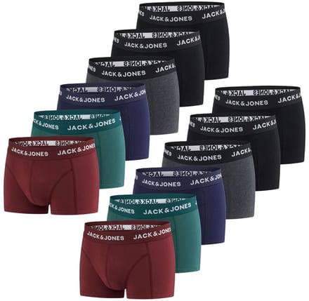 Jack & Jones Heren Boxershorts 12 Pack Basic Trunks Veelkleurig S Ondergoed met Elastische Softband