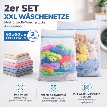 Wasnetset XXL - Polyester - 60 x 90 cm - Met Ritssluiting - Voor Delicaat Wasgoed