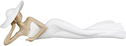 beeld lady liggend - resin - creme en wit- 10x28x9 cm woondecoratie