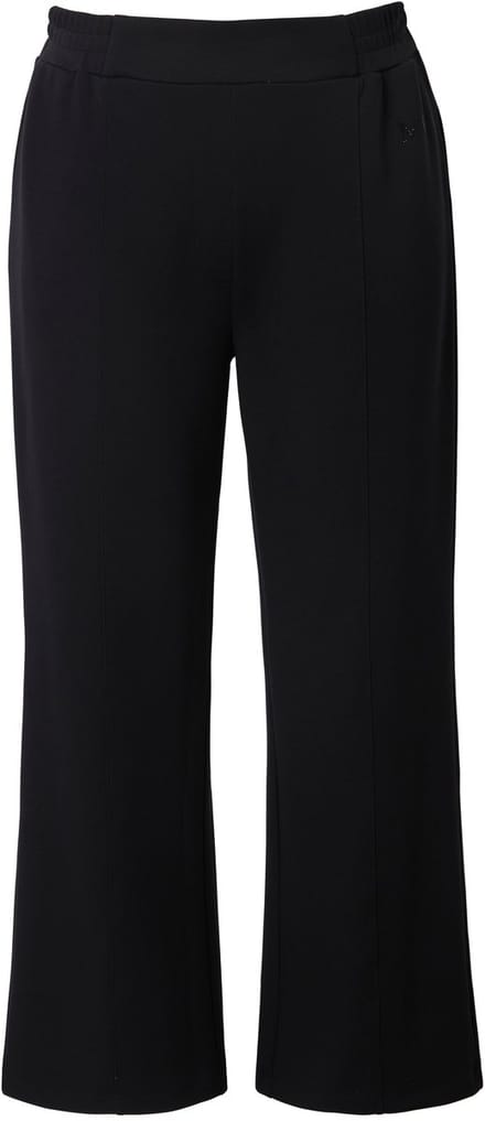 Ulla Popken - Dames - Sweatpants wijde rechte pijp biezen elastische tailleband - Zwart - Maat 54+