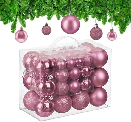 kerstballen set van 50 - Ø 3, 4 en 6 cm - plastic - onbreekbaar - roze