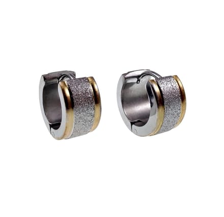 ∅13mm x 7mm Oorringen Unisex - Bicolor RVS - Brede Oorbellen met Zand Design