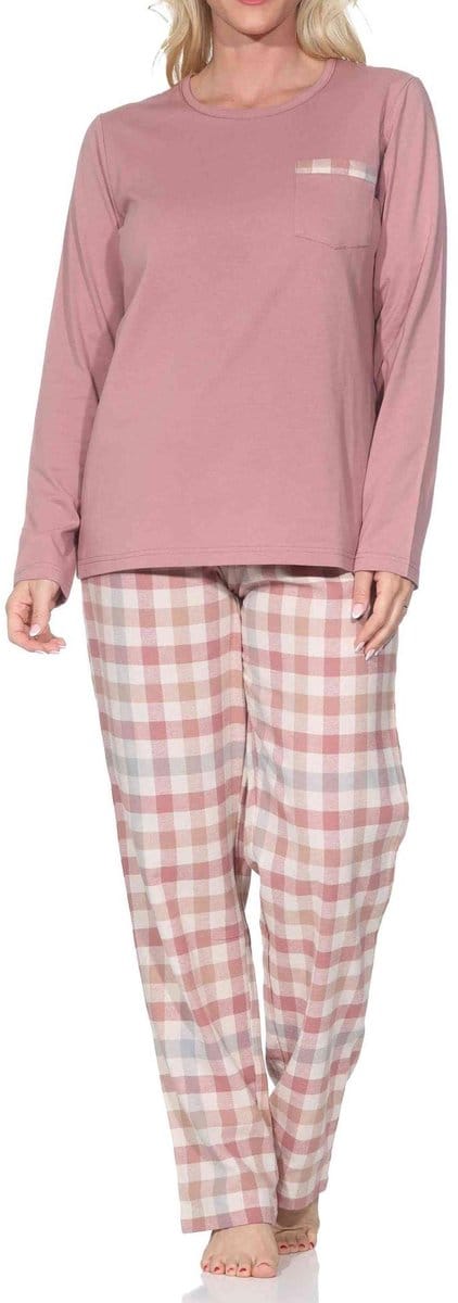 Normann lange damespyjama met geruite flanellen pyjama