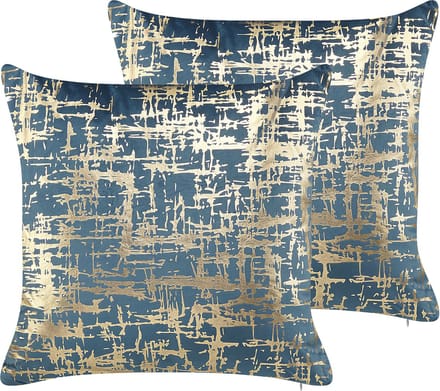 GARDENIA - Sierkussen set van 2 - Blauw - 45 x 45 cm - Fluweel