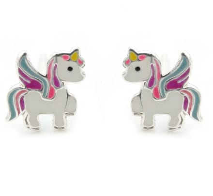 Zilveren kinder oorknopjes unicorn roze wit