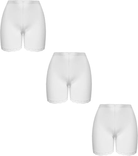 Dames boxershorts - fietsbroekje 3 pack lange pijp met kant L Wit