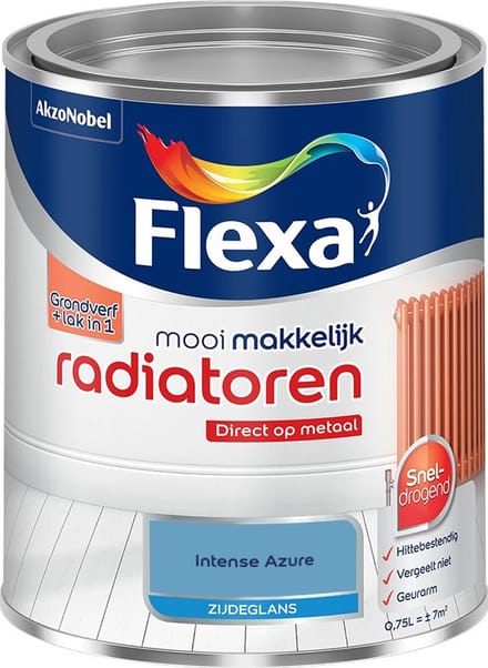 Flexa - Mooi Makkelijk Radiatoren Zijdeglans - Intense Azure - Mengverf - 750 Ml