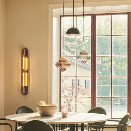 DESIGN BY US LED hanglamp Nutty, helder/goudkleurig, Ø 18,5 cm, glas