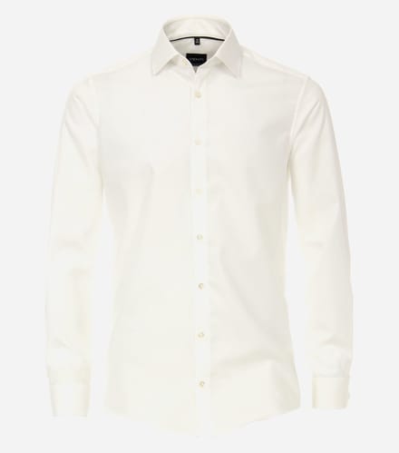 VENTI modern fit overhemd - popeline - beige met dubbele manchet - Strijkvrij - Boordmaat: 40