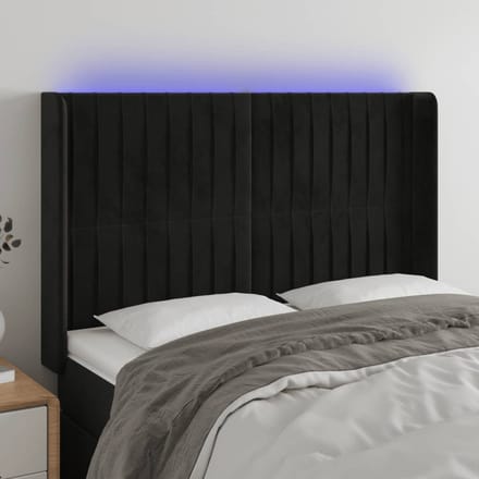 vidaXL - Hoofdbord - LED - 147x16x118/128 - cm - fluweel - zwart
