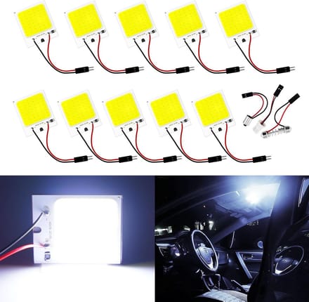 Set van 10 COB 48-SMD LED Panel Lampen voor Auto Interieurverlichting met Adapters