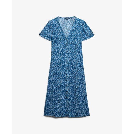 Superdry - Bedrukte midi-teadress met knopen en korte mouwen - Dames - Jurken