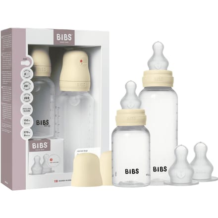 BIBS Grow and Flow Baby Bottle Round Silicone Set Ivory 150 ml + 270 ml + 1 pcs + 1 st