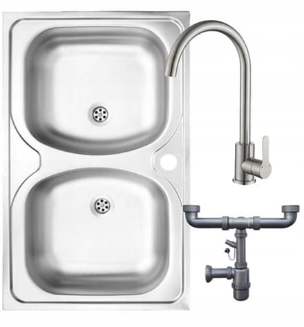 Deante - Apollo Serie - Dubbele Spoelbak - 80x50 cm - Verchroomde Kraan - Syfon