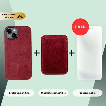iPhone 14 – Alcantara Case + MagSafe Wallet + Gratis Screenprotector | Ruby Red