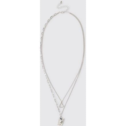Double-Layer Silver Necklace with Envelope & Heart Charm