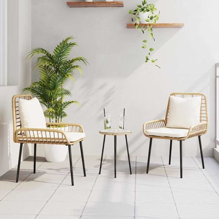 vidaXL - Tuin - Eettafel - Set - 3 - st - Bruin - en - Crème - poly - rattan