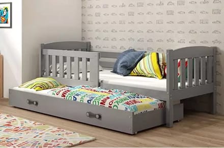 BMS KUBUŚ - Extendable Youth Bed - 90x200 cm - Inclusief Matras en Lade - Grafiet