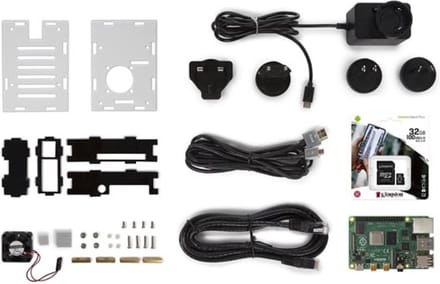 Whadda Raspberry Pi® 4 starterkit (4 GB) met koelbehuizing, complete set voor Raspberry Pi® 4 projecten met microSD 32 GB, gigabit ethernet, 4K HDMI, Bluetooth 5.0 en PoE-ondersteuning, leer programmeren