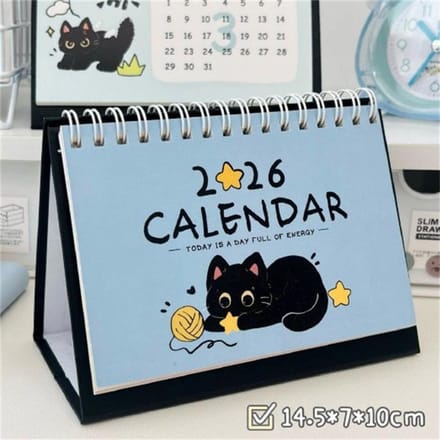 Calendrier de bureau Chaton Boule de Charbon Thème Chat Noir Calendrier de Bureaukawaii Planificateur de Table Avec Adorables Illustrations de Chats bleu