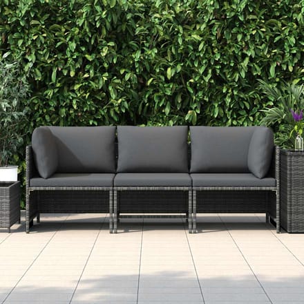 vidaXL - Tuinbank - 3-zits - met - kussens - poly - rattan - grijs