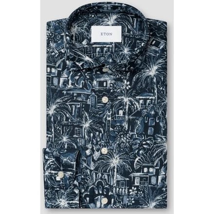 Eton Overhemd Rich Style Fantasy Pattern Linnen Navy / male