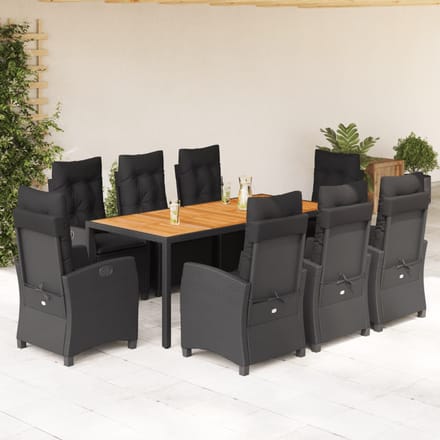 vidaXL - 9-delige - Tuinset - poly - rattan - zwart