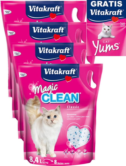 Vitakraft Magic Clean kattenbakvulling - 5 L - 6 stuks met GRATIS Cat Yums 40 gram