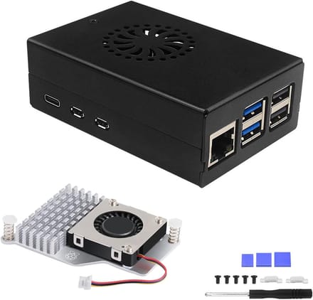 Raspberry Pi 5 Behuizing 9 x 6 x 3 cm Aluminium met Ventilator Actieve Koeling voor Temperatuurbeheersing