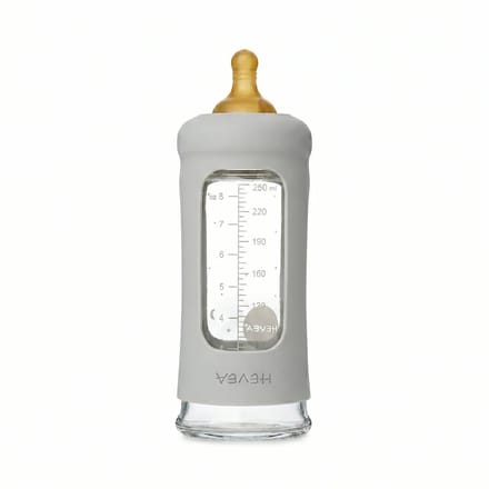 HEVEA - Glazen Fles - Brede Hals 250ml - Met Sleeve - Gorgeous Grey