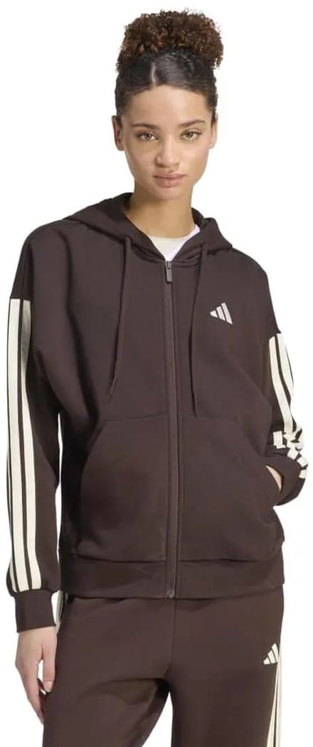 Adidas Essentials 3 Stripes Fleece Sweatshirt Met Rits Bruin L / Regular Vrouw