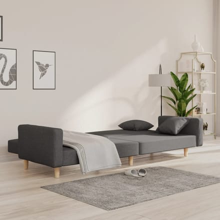 vidaXL - Slaapbank - 2-zits - met - 2 - kussens - stof - donkergrijs